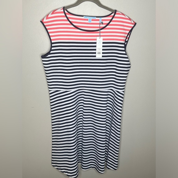 Draper James Stripe Ponte A Line Dress in Nassau Navy Size XL - Picture 3 of 9